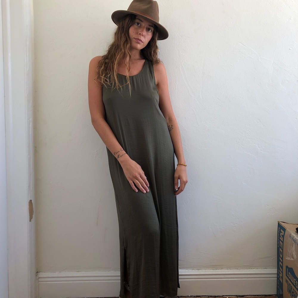 Zara olive Green Silk Maxi Dress
